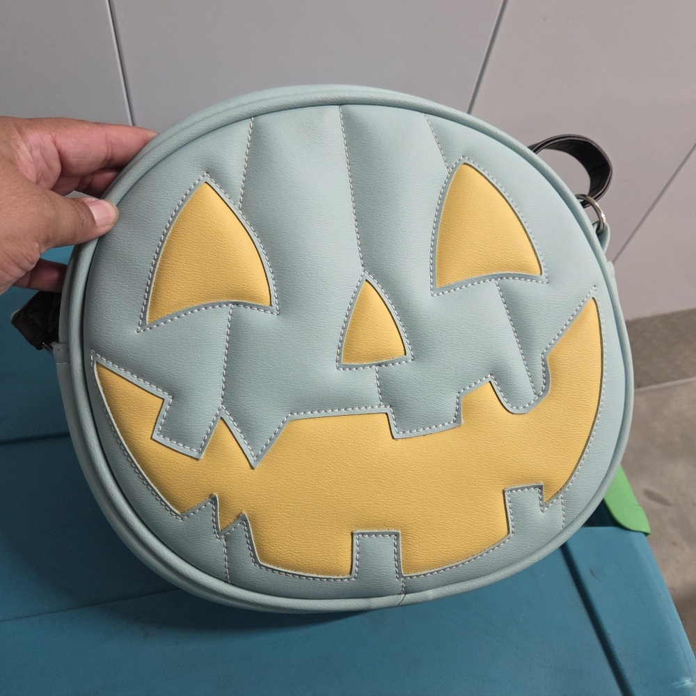 Love, Pain and, Stitches Jack-o-lantern Purse in Pastel Blue And Yellow